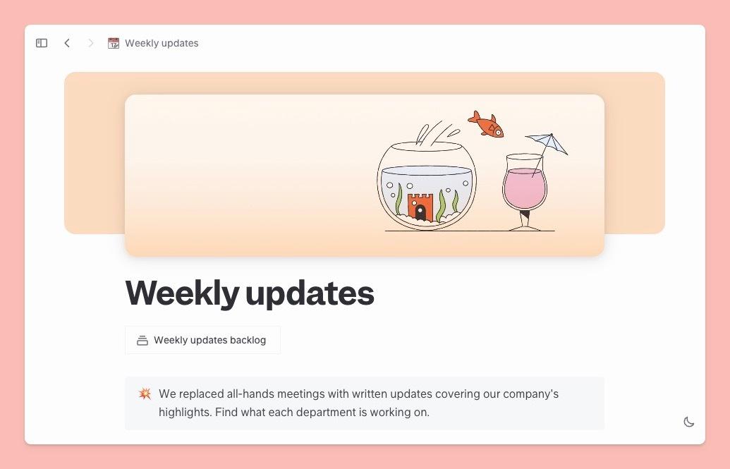 a weekly update template in Slite