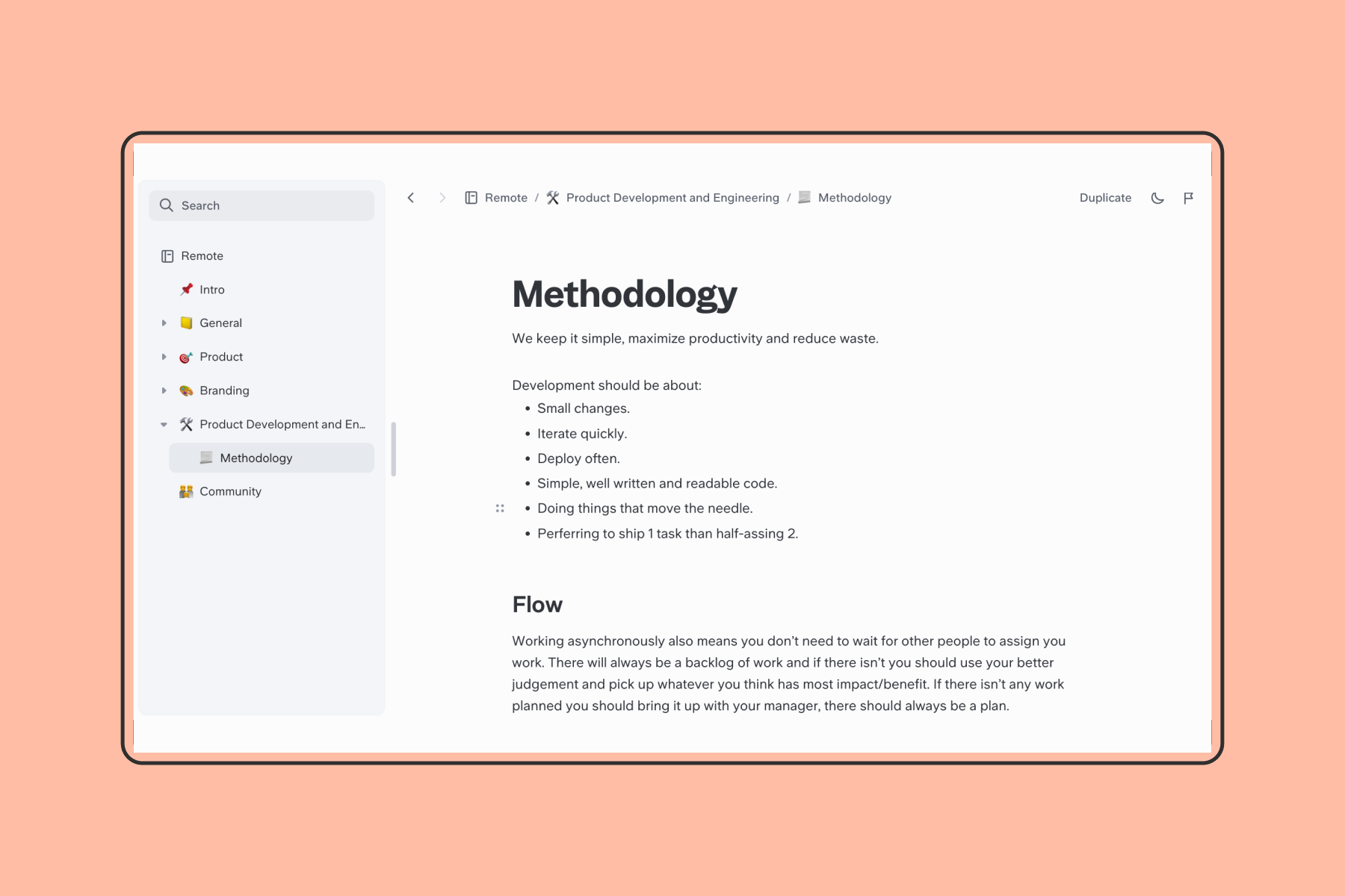 Company wiki on product development