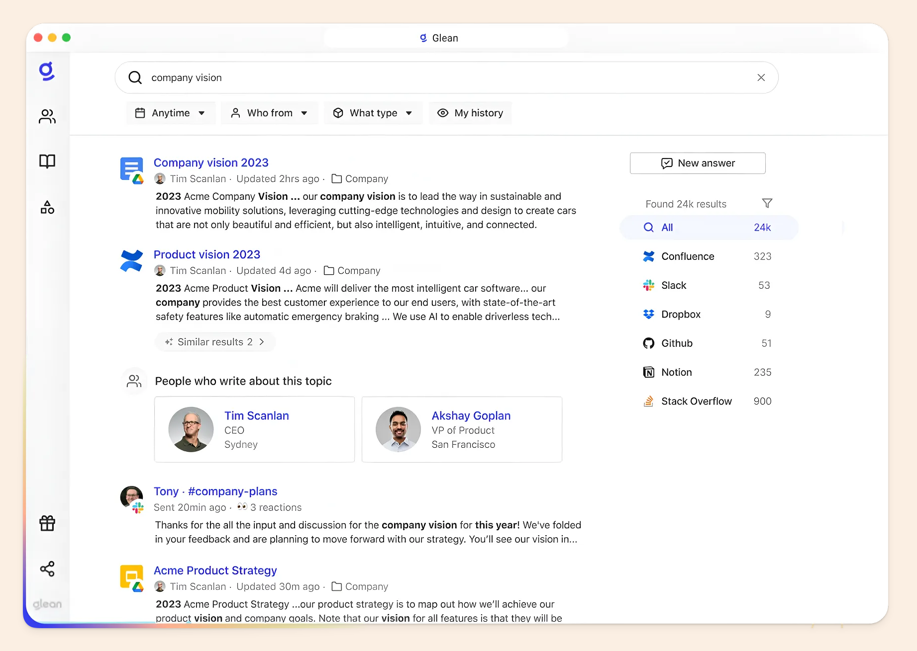Glean internal main page